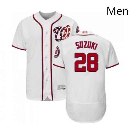 Mens Washington Nationals 28 Kurt Suzuki White Home Flex Base Authentic Collection Baseball Jersey
